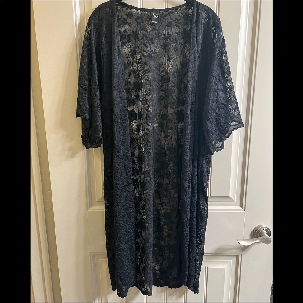 Windsor black lace long kimono/coverup